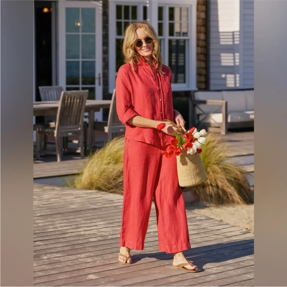 Frank & Eileen Tuscany Getaway Set Sz XS Summer Red Washed Italian Linen NEW - Picture 3 of 10